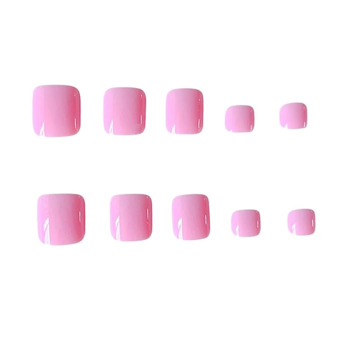24 Pcs Solid Color Hot Pink Press on Toenails Short Square Fake Toe Nails Baby Pink Glossy Full Cover Pink Solid Color Design Summer False Glue on Toe Nails for Women Manicure Decoration