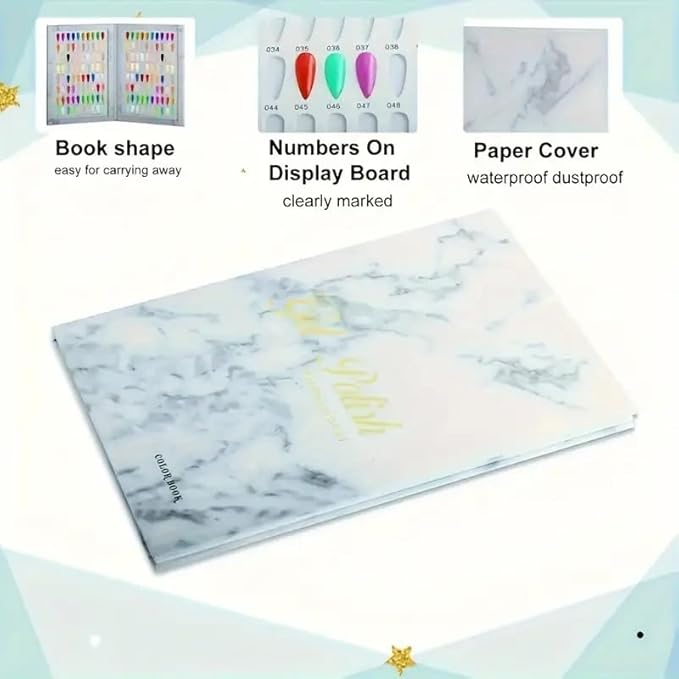 160 Nail Color Swatches Book - Professional Nail Color Display Book with 240Pcs Natural Colours Replaceable False Nail Tips, Nail Gel Color Card Book for Polish/UV Gel, Nail Art Design Sample Display