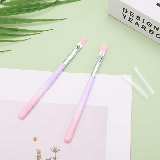 2pcs Nail Clean Up Brushes, Round & Flat Head Pen Painting Tools for Nail Design & Polish Mistake Cleaning