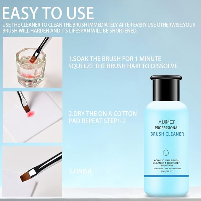 AIJIMEI Acrylic Nail Brush Cleaner Acrylic Brush Cleaner Liquid Acrylic Paint Brush Cleaner Nails Artist Acrylic Brush Cleaner 58ml 2.1 FL.OZ