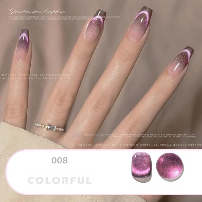 Cat Eye Gel Nail Polish Set (6 x 15ml Bottles), Magnetic Gel with 4-Week Long Wear, UV/LED Cured, Stunning Magnetic Designs for DIY Manicures, 07