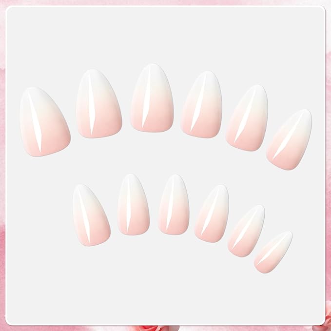 AddFavor 240pc Ombre Almond Press on Nails Short Fake Nails - Glue on Nails Almond Acrylic Nails Press ons Nail Tips Short Stick on Nails with Nail Glue and Adhesive Tabs for Women