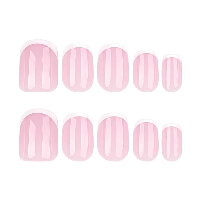 Press on Nails French Tip Fake Nails Short Square False Nails Press ons Cute Glossy Acrylic Nails Full Cover Nude Nature Glue on Nail for Women Nail Decoration 24Pcs