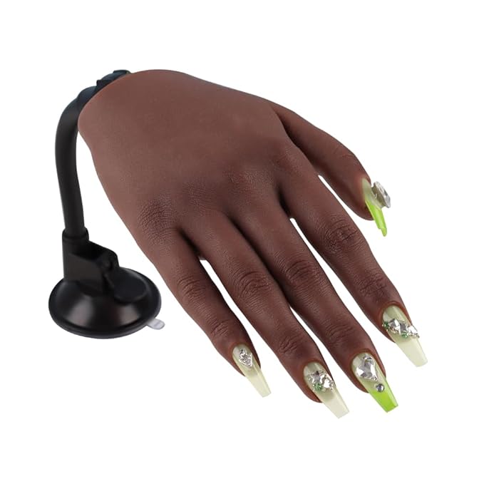Practice Hand for Acrylic Nails with Stand Bracket, Silicone Fake Hands to Practice Fake Nails Mannequin Hand for Nails Practice and Nail Art Single Right Hand Color 6#
