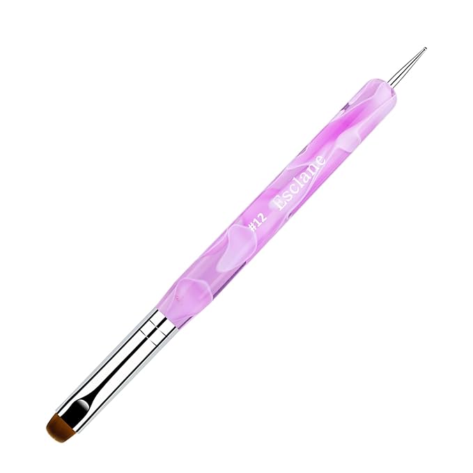 French Manicure Brush, Esclane 2 Way French Nail Brush with Dotting Tool for Manicure Cuticle Clean Up Nail Art Design, French Tip Brush(Purple, #12)