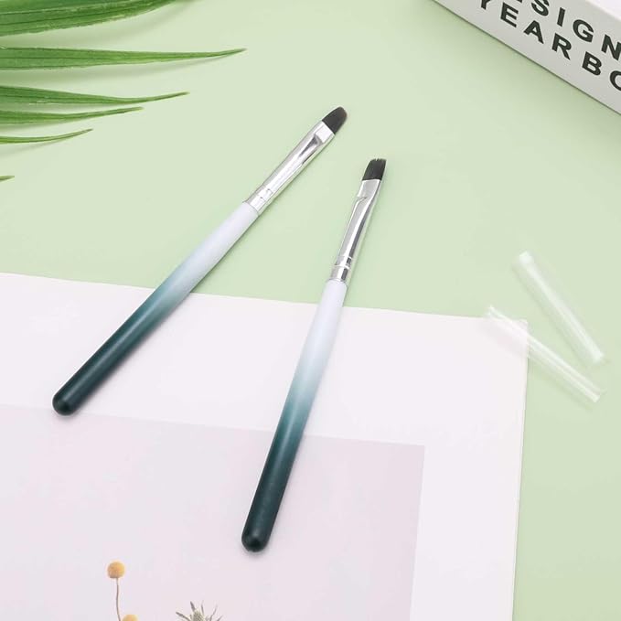 2pcs Nail Clean Up Brushes, French Tip Detail Remover Manicure Brush with Round & Flat Head Pen Painting Tools for Nail Art Design & Polish Mistake Cleaning