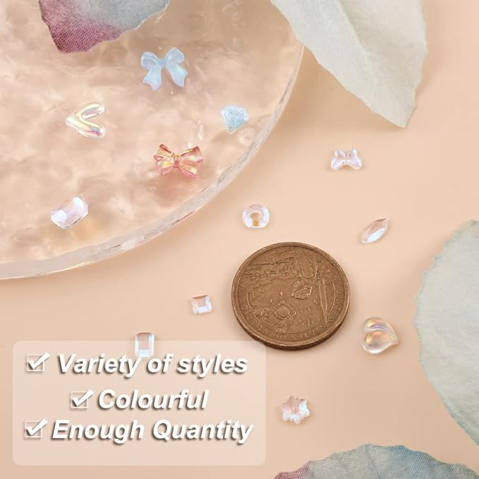 FASHEWELRY 260Pcs 3D Nail Art Decorations: Resin Flatback Butterfly Bowknot Charms, Mini Studs Accessories for Jewelry Making and Design