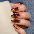 Brown Cat Eye Polka Press On Nails Medium Almond, Salon-Quality Acrylic Fake Nails, Stylish Design, Reusable Stick-Ons, Spring Summer DIY Nail Art Kit for Women | Daily/Party Gift 12/24 Pcs