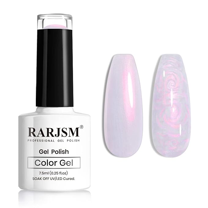 RARJSM Pearl Gel Nail Polish,Purple Pearlescent Gelpolish,Shell Glitter Red Shimmer Iridescent Mermaid Nail Gel Polish Soak Off LED UV Curing Requires Swirl Thread Effect DIY Manicure Use 7.5ML