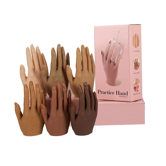 Practice Hand for Acrylic Nails Silicone Female Mannequin Life Size Hand with Insertable Nails for Nail Art Beginners/Nail Salon Artists Single Hand Color 6#