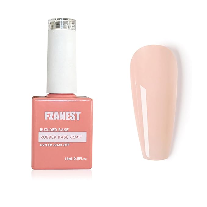FZANEST Nude Pink Builder Gel 15ml, Natural Color Rubber Base Gel Polish for Nail Strengthener Extension Self-leveling Soak Off UV LED French Nail Base