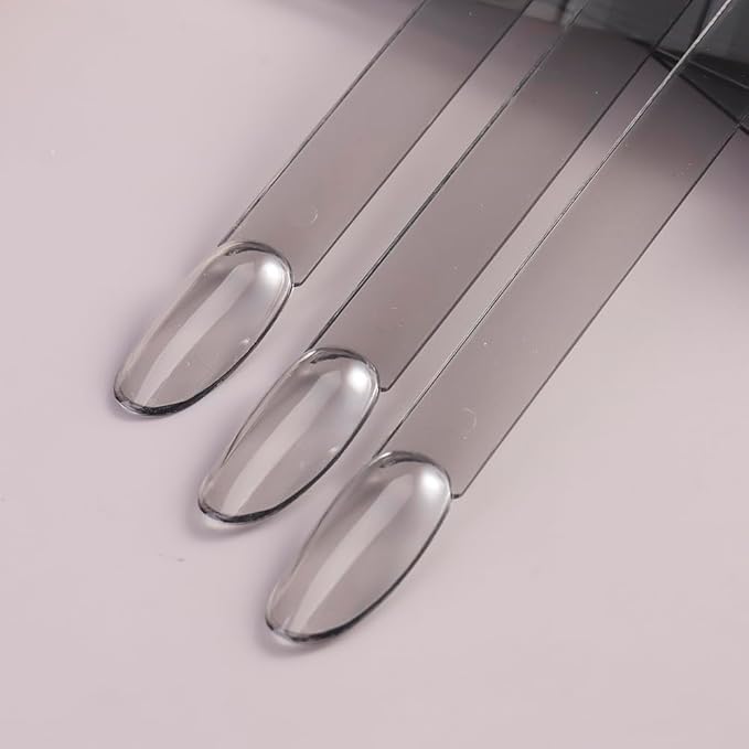 150 Pcs Nail Swatch Sticks with Ring, Transparent Black Oval Shape Nail Art Tips, Acrylic False Nail Sample Sticks for Gel Polish Displaying Colors and Training Nail Tools for Home or Salon Use