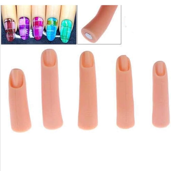 5Pcs Silicone Fake Finger Acrylic UV Gel Nail Art Practice Manicure False Fingers Fake Finger with Magnet for Hand Nail Art Training Display Tools