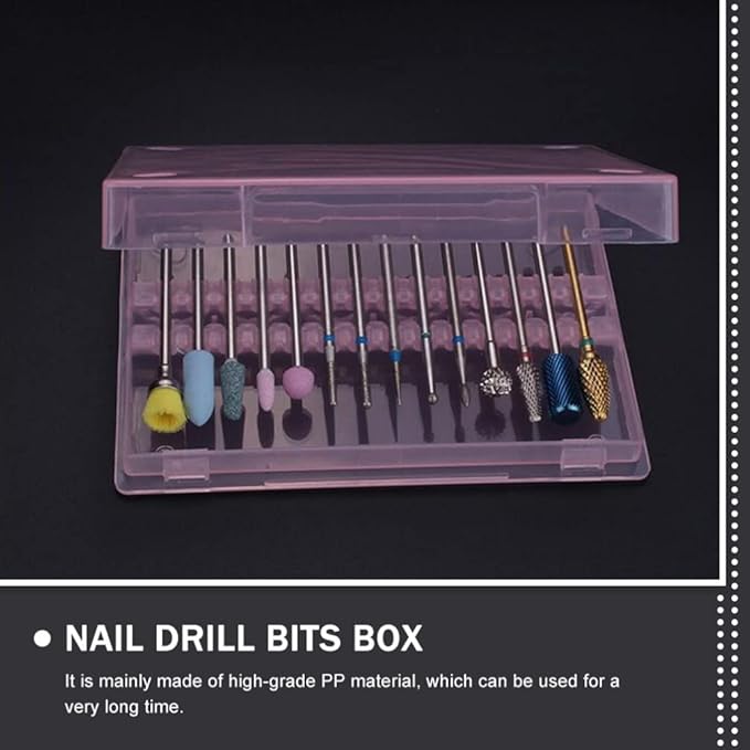 Beaupretty Nail Drill Bits Storage Box 14 Holes Organizer Case for Manicure Polishing Grinding Head Display 4 Pieces Compact Nail Art Tool Holder