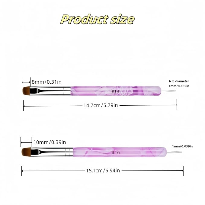 French brush for nails Premium 2 Way French Gel Acrylic Nail Art Brush & Dotting Tool ，2-Piece #14 & #16，Professional Nail Salon Quality Brush, Nail Dotting Pen