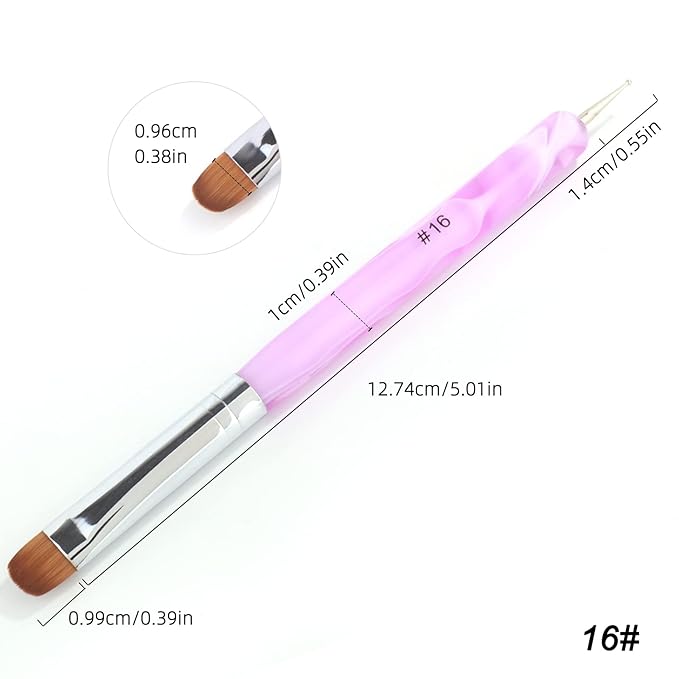 French Manicure Brush - Two Way Nail Art Brush with Dotting Tool for Cuticle Clean Up & Nail Art Design - Professional Salon Quality, Dotting Pen (16#, Purple)