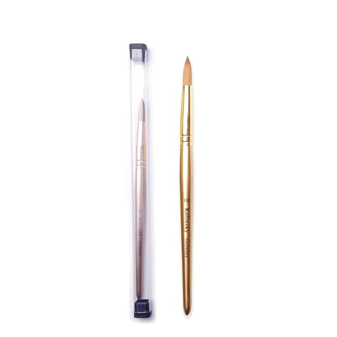 Acrylic Nail Brush Size 10, Kolinsky Acrylic Nail Brush for Acrylic Powder, Application Nail Art Drawing Brush for Extension Nails Carved for Beginners and Professionals (10#, Gold)
