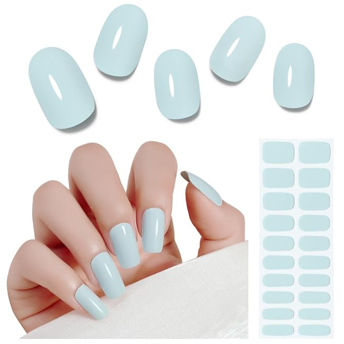 Arte Clavo Semi Cured Gel Nail Strips, 20 Pcs Gel Nail Stickers with UV Light Required, Salon Quality, Long Lasting, Easy Apply and Remove (Light Turquoise)