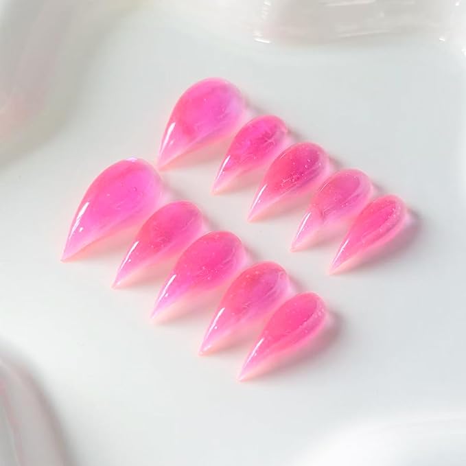 Handmade Almond Press on Nails Curved Short Eagle Claw False Nails Pink Nail Press ons Muti-Layer Gel Luxury Dragon Claw Handmade Nail Cute False Nails for Women (Size S)