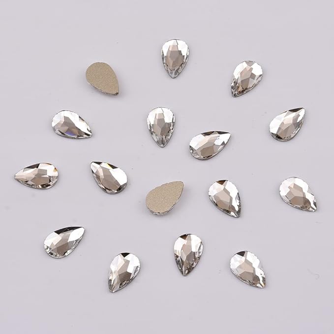 100pcs 3 Size Big and Small Pear Shape Crystal Clear Flatback Foiled Gem Rhinestones for Nail Technician Crafts Clothes DIY Decoration Accessories