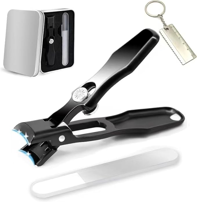 Mighty Clip Nail Clippers, Mighty Clip Nail Clippers for Seniors, Stainless Steel Nail Clipper Set with Catcher File, Storage Box (Black)
