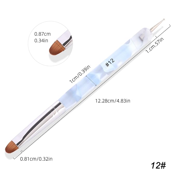 French Manicure Brush - Two Way Nail Art Brush with Dotting Tool for Cuticle Clean Up & Nail Art Design - Professional Salon Quality, Blue (12#)