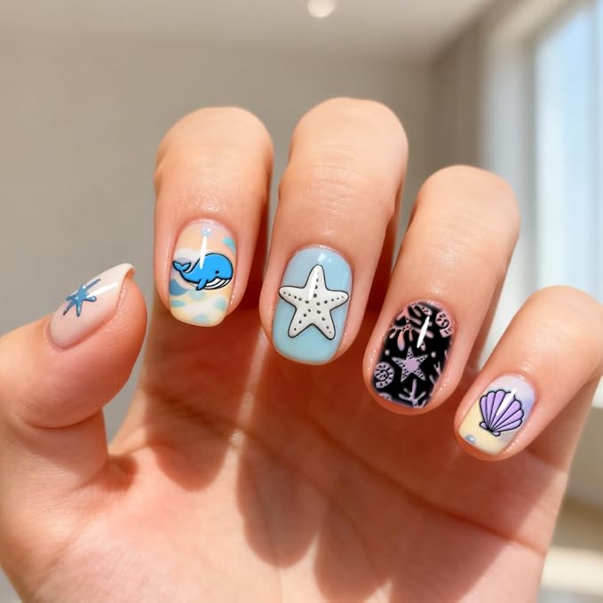 PH PandaHall 3pcs Marine Life Nail Stamping Plate, Ocean Beach Nail Art Templates Mermaid Octopus Sea Grass Stainless Steel Image Plate Art Stencils with Tools for DIY Print Manicures Salon Design