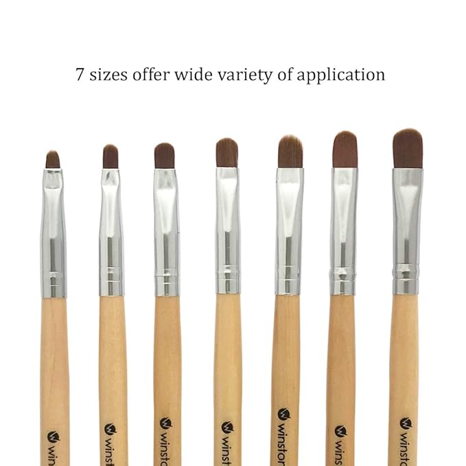Winstonia 7pcs Gel Nail Brush Set for Nail Tips Builder & Overlay, Sculpting, Poly Gel, and Extensions. Oval Size Brushes Manicure Painting Pen - WOODEN ALLURE