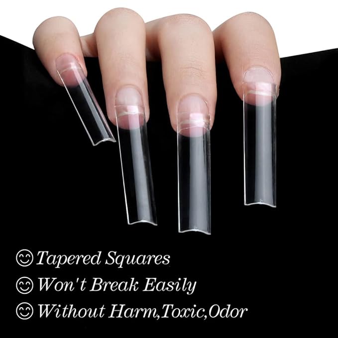 No C curve XXL Square Nail tips size 4,5,6,7, 600pcs per bag Clear Acrylic Nails Square Shape Nail Tips SITELENABY Flattened Half Cover False Nails for Salon&Home DIY French ABS Nail Art Tips