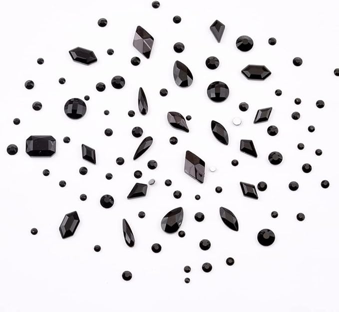 820pcs Mix 10 Shapes Flatback Black Nail Rhinestones Loose Round Beads Diamond Assortment Decoration Glass Charms for Nails Supply