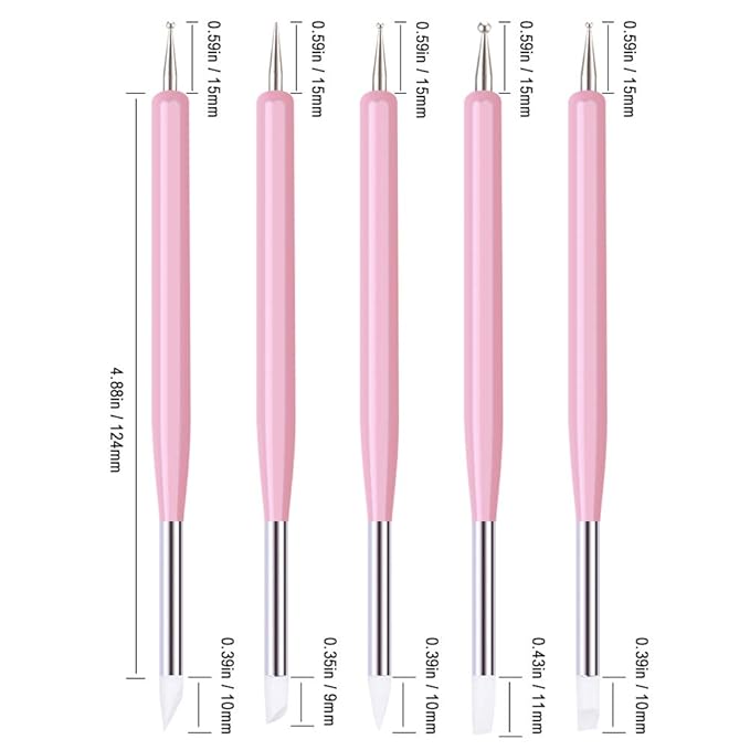 5pcs Nail Art Dotting Tools Pen Dual Head UV Gel Carving Pen Nail Silicone Brushes Set Pottery Clay Sculpting Tools Modeling Painting Drawing Tool DIY Art Craft (Pink)
