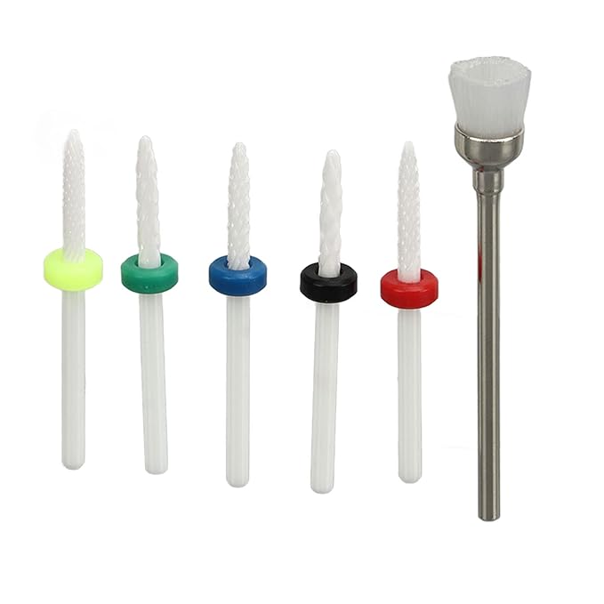 6pcs Ceramic Nail Drill Bits Set, Drill Bits for Nails Rotary Burrs for Acrylic Electric Manicure Pedicure Nail File Machine