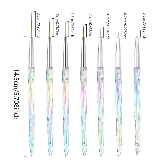 7Pcs Liner Brushes for Nails, Size 5/7/9/11/15/20/25mm Nail Liner Brush Set, Fine Liner Nail Art Brushes, Professional Gel Polish Painting Design Pen for Thin Long Lines, Tiny Details & Fine Drawing