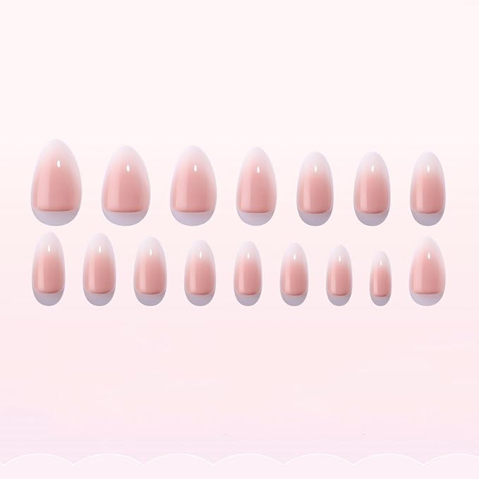 Pink Gradient Soft Gel Press on Nails Short Almond Shaped Fake Nails with Glue Glossy False Nails Designs Acrylic Nails Full Cover Thickened Stick on Nails for Women DIY Manicure