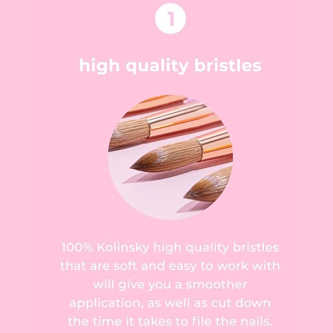 Kiara Sky Acrylic Brush #20 - Pink | 100% Pure Kolinsky | Crystal Cut Handle and Acetone Resistant
