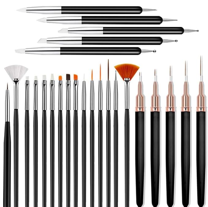 25Pcs Nail Art Brushes, Nail Brush Set,Nail Art Design Tools, 15Pcs Nail Brushes,5Pcs Nail Dotting Tool and Sculpture Pen, 5Pcs Liner Brush M012