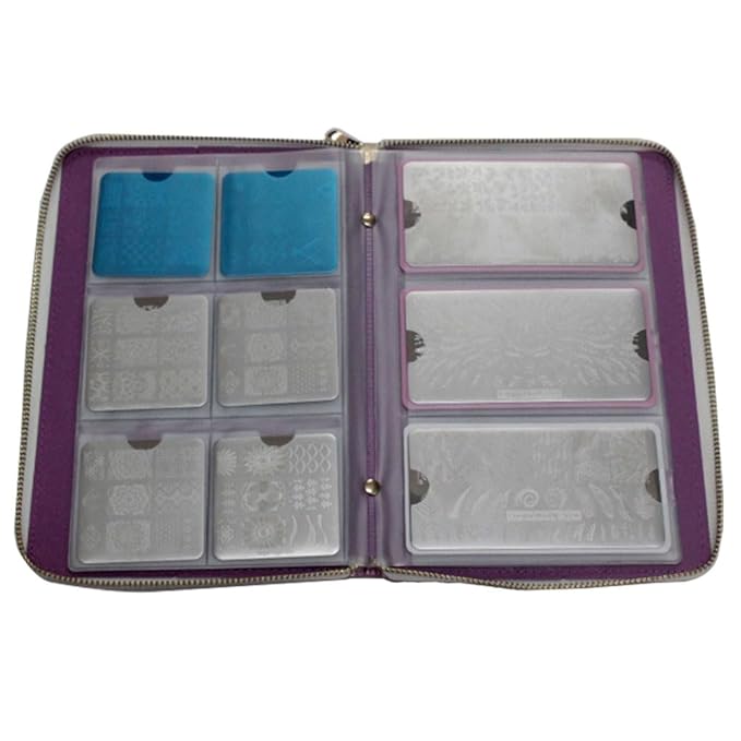 72 Slots Holographic Nail Plates Holder Case Stamping Templates Organizer Square & Round Printing Molds Collection Manicure Tool Accessorie (T-Pink)