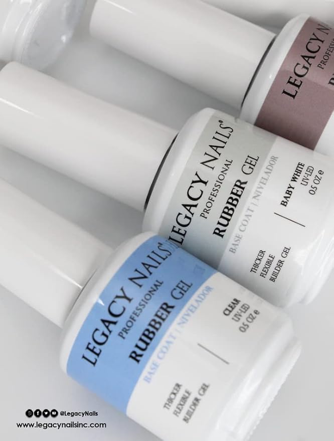 LEGACY NAILS Professional Rubber Gel Base-Coat 0.5 fl oz. Nivelador UV-LED Full Coverage Elastic Thick Flexible Gel Base Coat Builder (CLEAR)