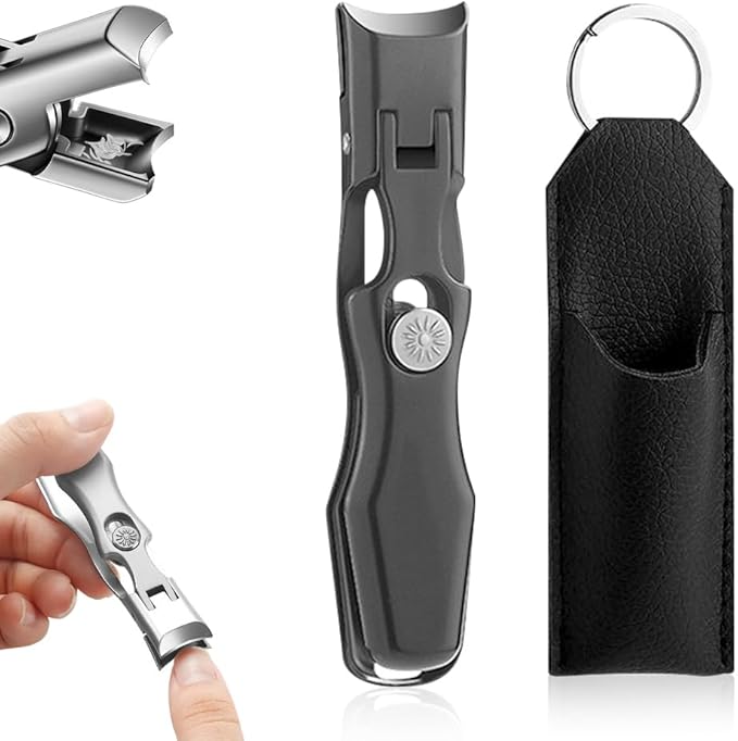 Stainless Steel Large Mouth Nail Clippers, 2025 Upgrades Large Wide Jaw German Clipper for Thick Nails, Angled Head Long Handled Toe Nail Clippers with Wide Jaw Opening (Black)