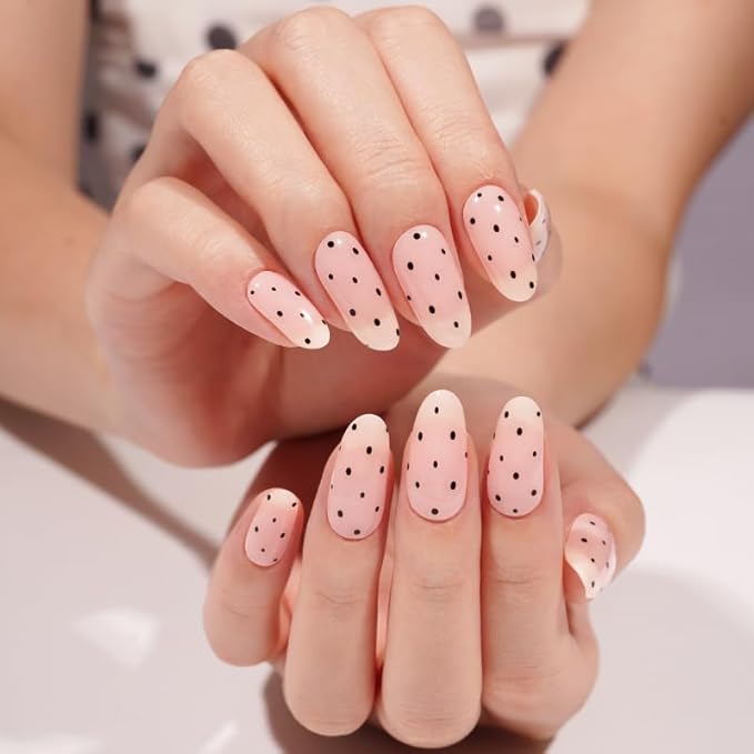 9 Sheets Black Leaf Nail Art Stickers 3D Self- Adhesive Pegatinas Uñas White Retro Flower Polka Dot Semi Cured Gel Nail Strips - 20Pcs Pink UV Gel Nail Wraps with Polka Dots Design