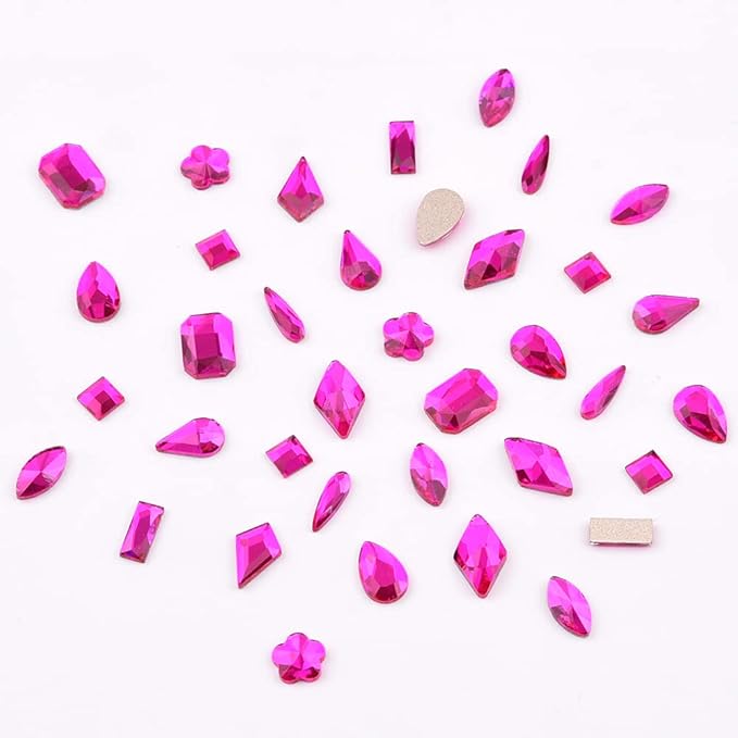 Mix 10 Shapes Assortment Flat Back Shine Hot Pink Nail Crystals Gems Diamonds for Nail Decoration Design Decoration Accessory