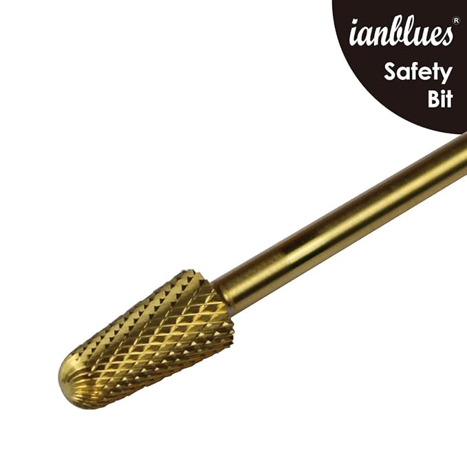 Safety Bit, Nail Drill for Electric Manicure Drill Machine, Fast Remove Nail Gels, Acrylic Gels and Nail Colors (Fine -F, Gold)