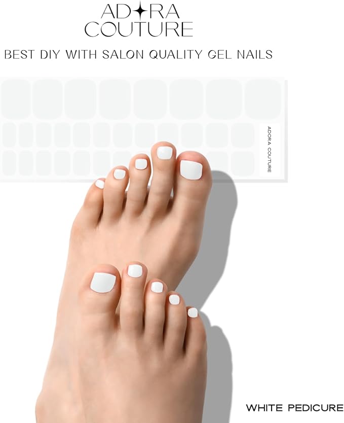 Semi Cured Gel Nail Strips – 32 Pcs Gel Pedicure Stickers - UV Nail Wraps for Toenails, Easy Application, Long Lasting, Salon Quality & UV Light Required - White P