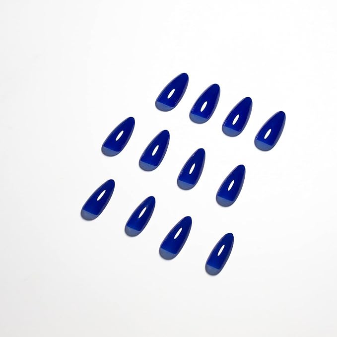 Royal Blue Press on Nails - Almond Shape Medium Length Neutral Acrylic Reusable Fake Nails for Women Girls - Glue on Stiletto False Soft Gel Artificial Nails