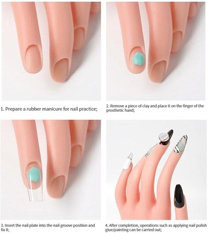 Practice Hand for Acrylic Nails, 8.97Inches Flexible Bendable Fake Hand Manicure Nail Practice Hand for Beginners, Silicone Manicure Training kit for Nail Art