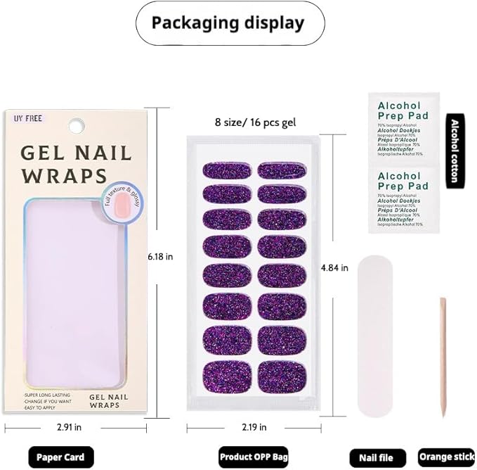 16pcs Gel Nail Strips - Nail Wraps Kit for Women Girls, No UV Light Needed, Natural Looking Manicure Full Cover Fake Nails Short Art Decor(Pink with Golden Specks)