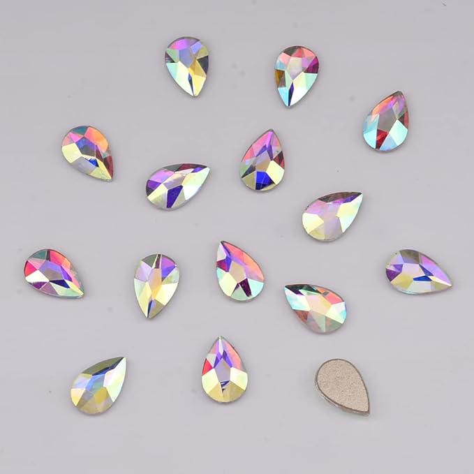 50pcs Flat Back Glass Big Nail Rhinestones Pear Shape Decoration Crystal Ab Stones DIY Craft Accessories Wholesale Nail Supplies for Nail Techs