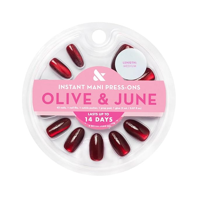 Olive & June Instant Mani Press-On Nails (Glue) | 42 Fake Nails, 21 Sizes | Non-Toxic, Long-Lasting Recycled Materials Realistic Look | Salon-Quality at Home | Medium, Oval | Obsessed Velvet