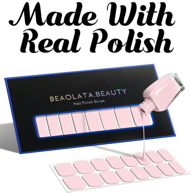 Nail Polish Strips, 32PCS Salon Quality Wraps, Long Lasting Gel Nail Stickers for Women Easy Apply& Remove (Macaron Dream Pink)