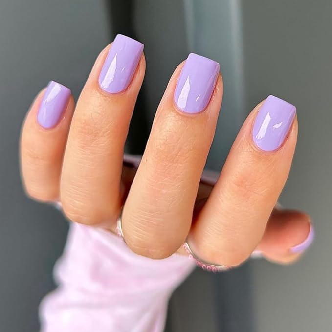 Lilac Press on Nails Short Square Natural Short Gel Nails Glue on Acrylic Nails Press ons Lavender 48Pcs Thick Reusable Fake Nails for Women Short Coffin Artificial Nails New Solid Color Square Nails